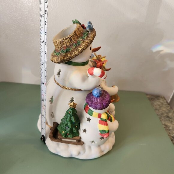 Snowman Family Ceramic Tealight Candle Holder Figurine Retired Snowbell PartyLit - Picture 7 of 12
